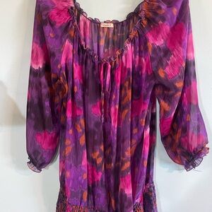 Pink, Purple & Orange Floral Peasant Blouse, Women’s Top